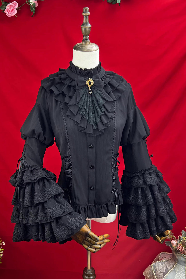 [The Angel of Good and Evil] Long Trumpet Sleeves Multi-Layered Ruffled Lace Classic Elegant Lolita Blouse 4 Colors - Product - 5