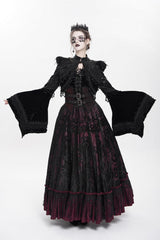 Black Long Sleeves Floral Embroidery Women's Gothic Beaded Frog Short Jacket - Product - 7