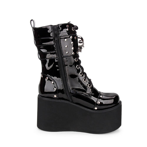 Black Skull Decorative Side Zip Gothic Lolita Boots - Product - 3
