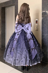 Purple [Starry Night Solo] Ruffle Hanayome Embroidery Bowknot Lace Sweet Gorgeous Lolita Jsk Dress - Product - 3