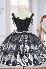 Black/White [Board Games] Triple-Layered Print Ruffle Vintage Lolita Skirt - Product - 13