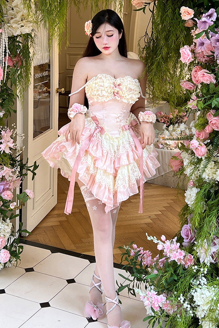 Dream of Love Multi-Layered Ruffle Bowknot Lace Sweet Lolita Dress 2 Colors - Product - 5