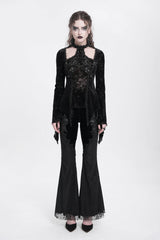 Black Halterneck Long Trumpet Sleeves Jacquard Embroidery Women's Gothic Blouse - Product - 5