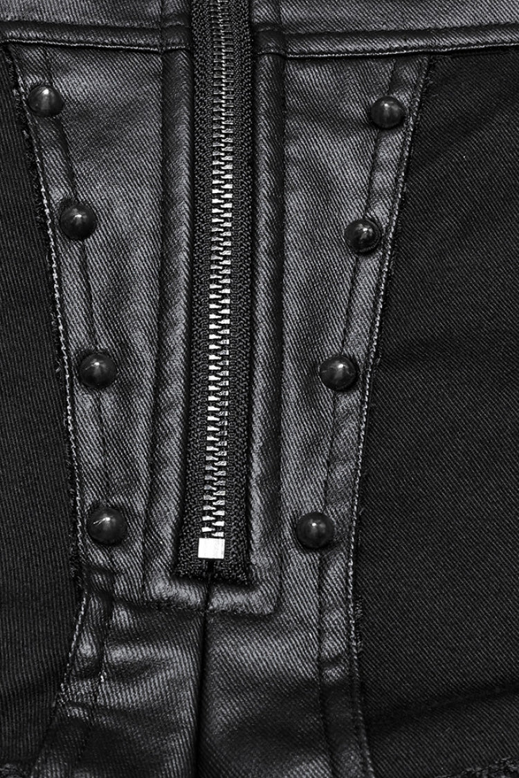 Black Stitching Faux Leather Mesh Studded Women's Punk Shorts - Product - 7