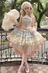 Blue/Pink/Apricot Multi-layer Ruffle Bowknot Sweet Princess Lolita Tiered Dress - Product - 6