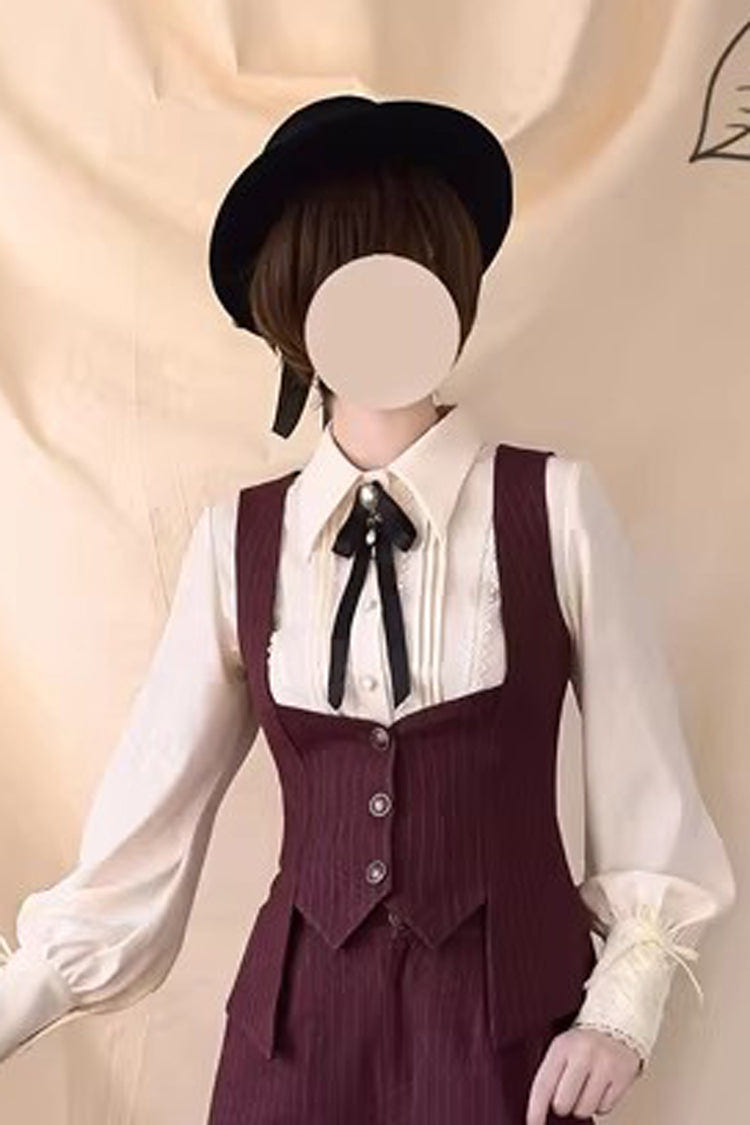 Red [Griffin’s Pact] Bust Support Striped Printed Gothic Ouji Lolita Shorts Vest Set - Vest - 2