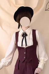 Red [Griffin’s Pact] Bust Support Striped Printed Gothic Ouji Lolita Shorts Vest Set - Vest - 2