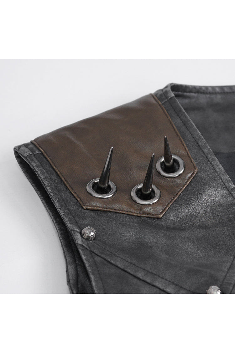 Black Studded Faux Leather Men's Punk Vest - Product - 10