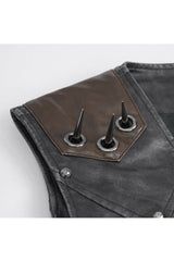 Black Studded Faux Leather Men's Punk Vest - Product - 10