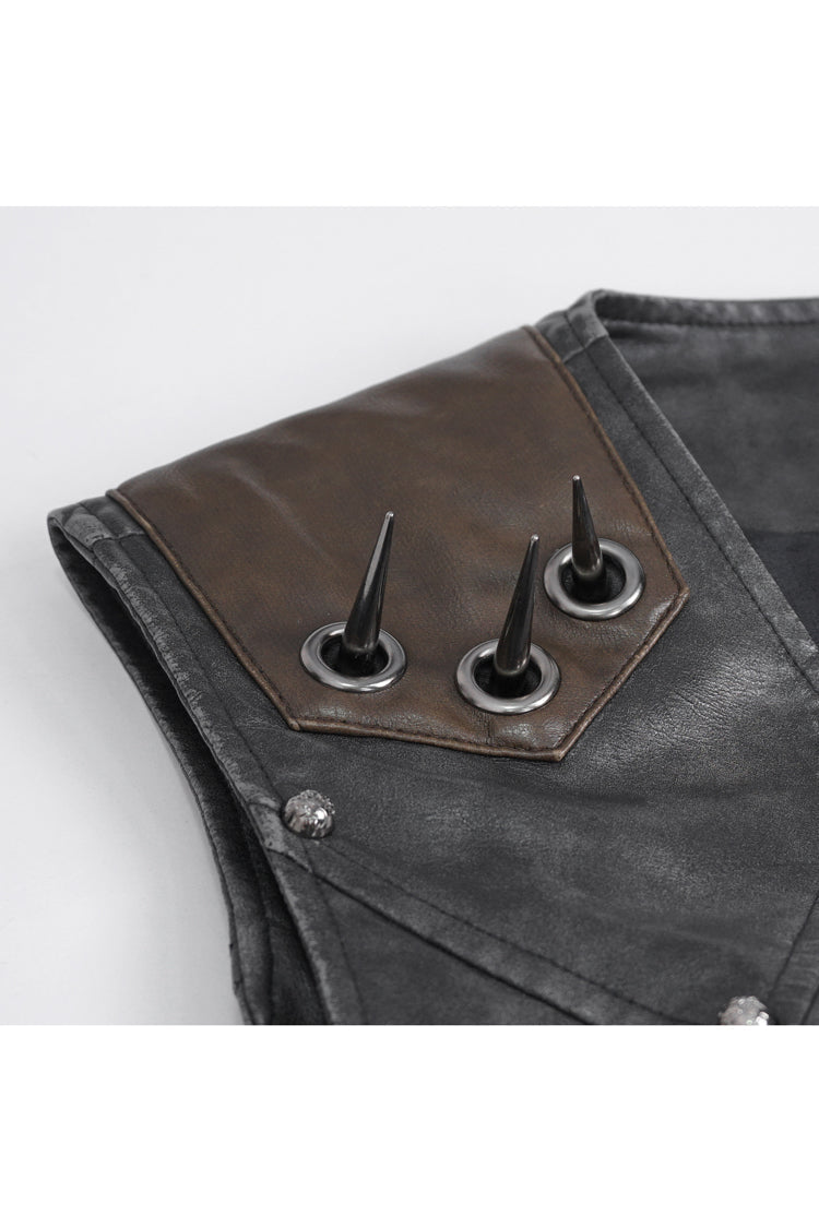 Black Studded Faux Leather Men's Punk Vest - Product - 10