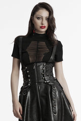 Black Lace-Up Straps Women's Punk Underbust Corset - Product - 3