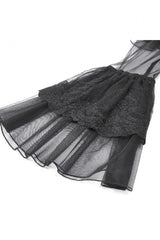 Black Cut-Out Multi-Layered Ruffled Long Trumpet Sleeves Sheer Mesh Splice Lace Lace-Up Women's Gothic Dress - Product - 14