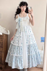 Light Blue Shell Print Cardigan Bowknot Elegant Princess Lolita Jsk Dress - Product - 2