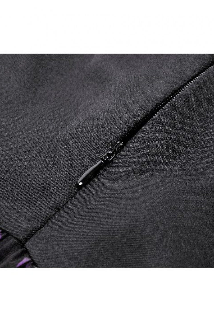 Black/Purple Short Puff Sleeves Skull Printed Lace-Up Women's Lolita Gothic Dress - Product - 19
