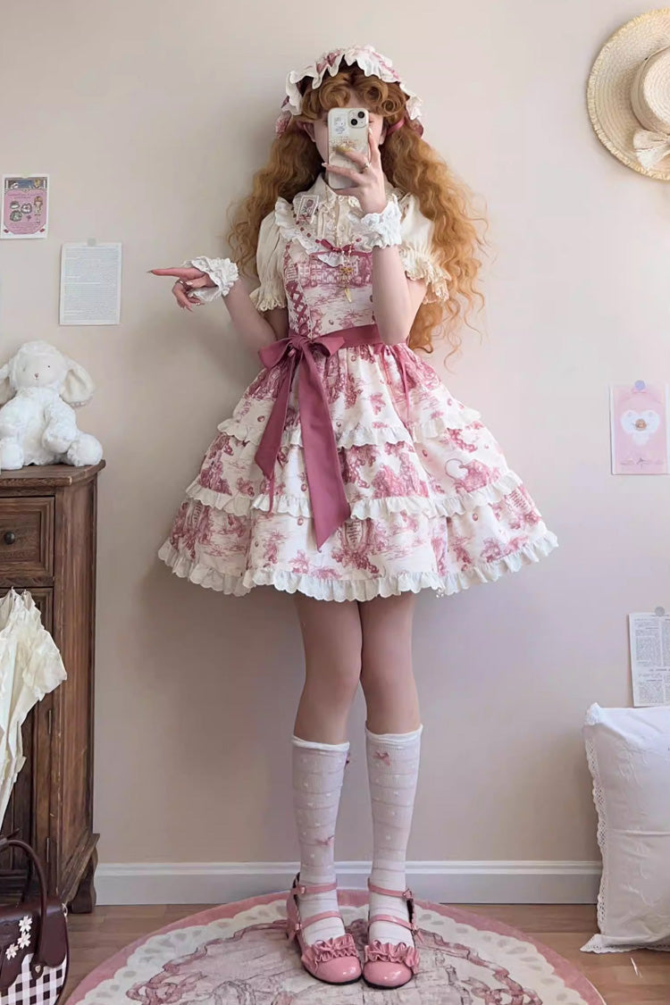 Rose Red [Grape Moon Almanac] Sleeveless Multi-Layered Printed Ruffled Bow Adjustable-Length Sweet Lolita Jsk Dress - Product - 5