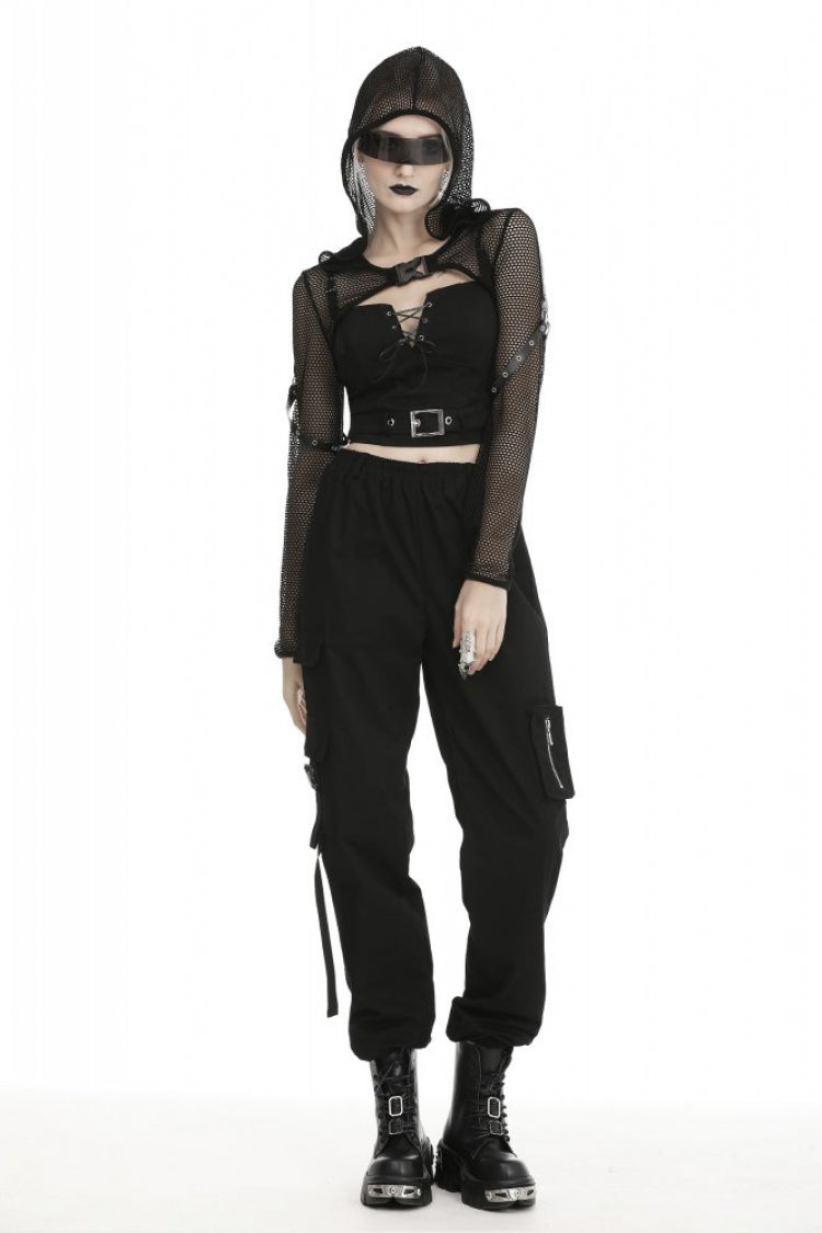 Black Lace-Up Buckled Strappy Women's Gothic Punk Bustier with Belt - Product - 8