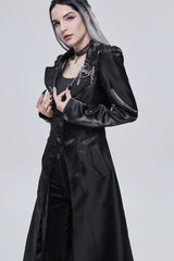 Black Gothic Lace-Up Lapel Skull Brooch Delicate Button Women's Coat - Product - 6