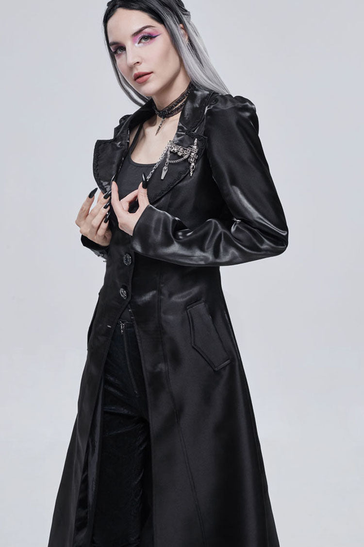 Black Gothic Lace-Up Lapel Skull Brooch Delicate Button Women's Coat - Product - 6