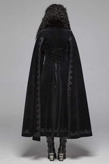 Black Fur Collar Slit Cloak Shape Sleeve Back Waist Lace Up Imitation Cashmere Long Women's Gothic Coat - Product - 5