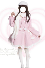 [Winter Sonata] Long Sleeves Ruffle Bowknot Sweet Elegant Princess Lolita Coat 2 Colors - Pink - 1