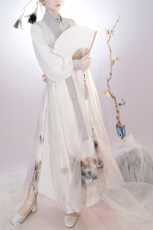 Beige Original Chinese Style Elegant Ink Printing Classic Lolita Hanfu Dress Full Set - Beige - 1