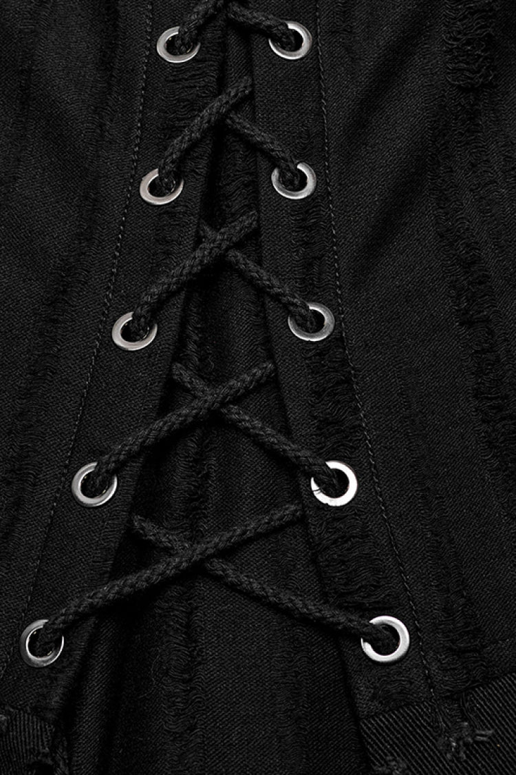 Black Lace-Up Ripped Eyelet Men's Punk Skirt - Product - 3