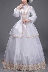 White European Court Long Sleeves Embroidery Sweet Vintage Victorian Dress - White - 1