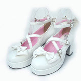 White Patent Leather Point Toe Bow Platform Classic Lolita Shoes - White - 1