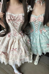 Apricot [Flora Isle Butterfly] Sleeveless Ruffle Bowknot Lace Lace-Up Sweet Elegant Lolita Jsk Dress - Product - 4