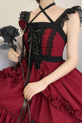 Red [Seven Deadly Sins - Wrath] Double-Layered Ruffle Stitching Lace Gothic Lolita Jsk Dress - Product - 8