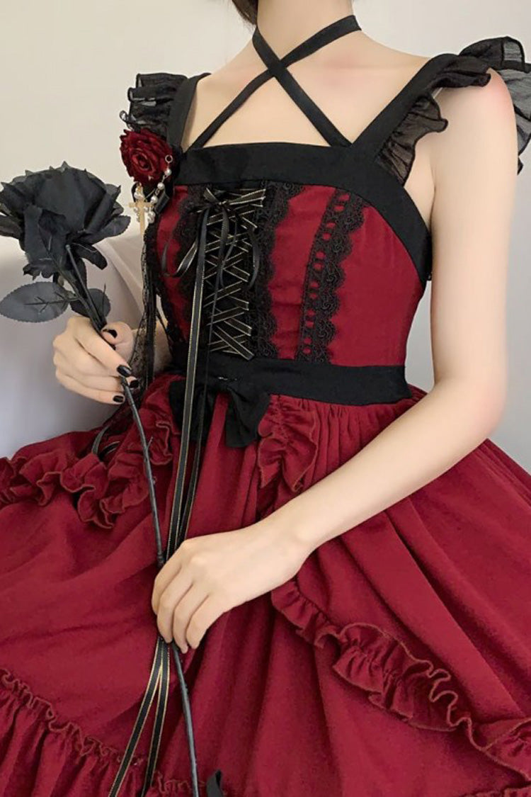 Red [Seven Deadly Sins - Wrath] Double-Layered Ruffle Stitching Lace Gothic Lolita Jsk Dress - Product - 8