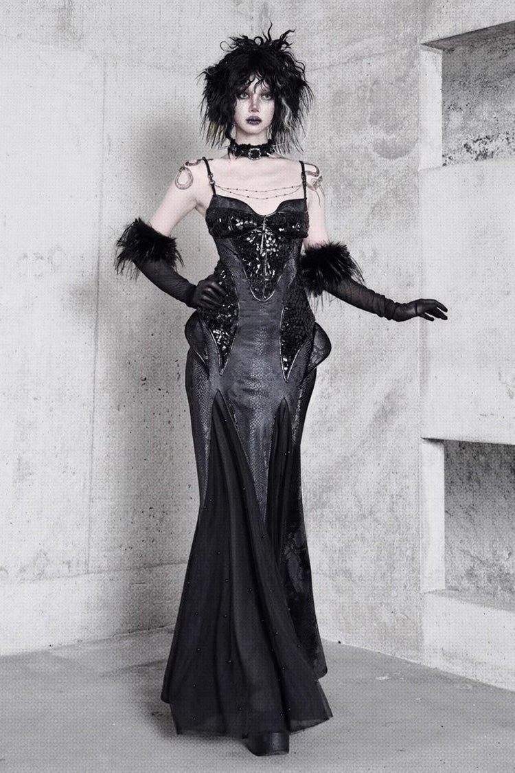 Black [Snake Eye Shadow] Sleeveless Print Stitching Slim Gothic Lolita Jsk Dress - Black - 1