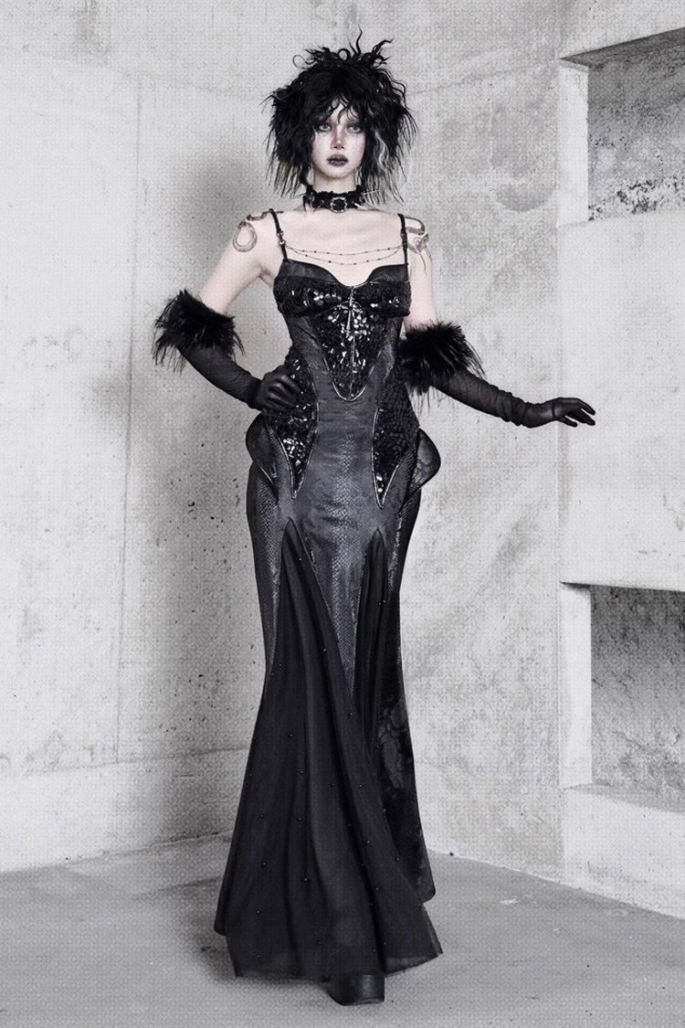 Black [Snake Eye Shadow] Sleeveless Print Stitching Slim Gothic Lolita Jsk Dress - Black - 1