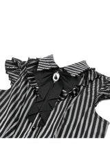 Black/White Vertical Striped Turn-down Collar Ruffled Women's Gothic Blouse with Detachable Tie - Product - 12