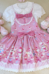 Pink [Cupid Bunny] Printed Sleeveless Bow Sweet Princess Lolita Strap Dress - Product - 3