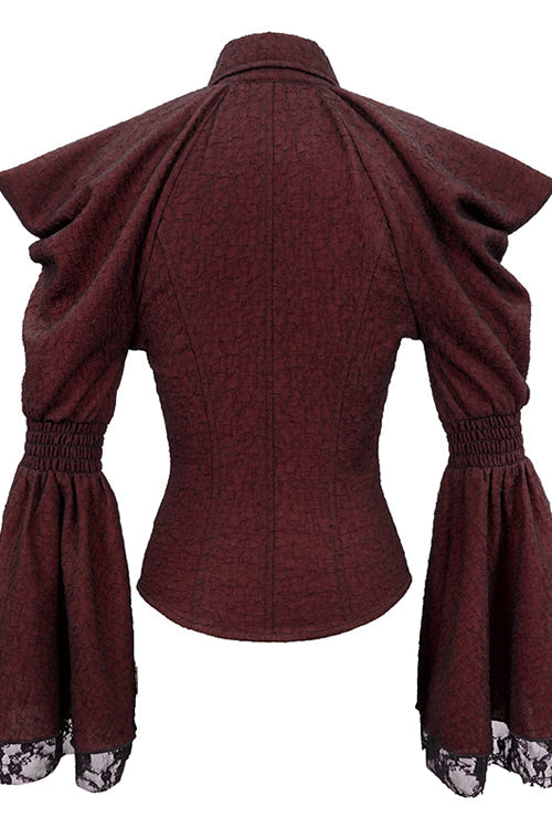 Red Off The Shoulder Trumpet Sleeves Sexy Womens Gothic Blouse - Product - 6
