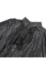 Black Point Collar Long Bishop Sleeves Rose Jacquard Irregular Hem Women's Gothic Blouse with Detachable Tie - Product - 13
