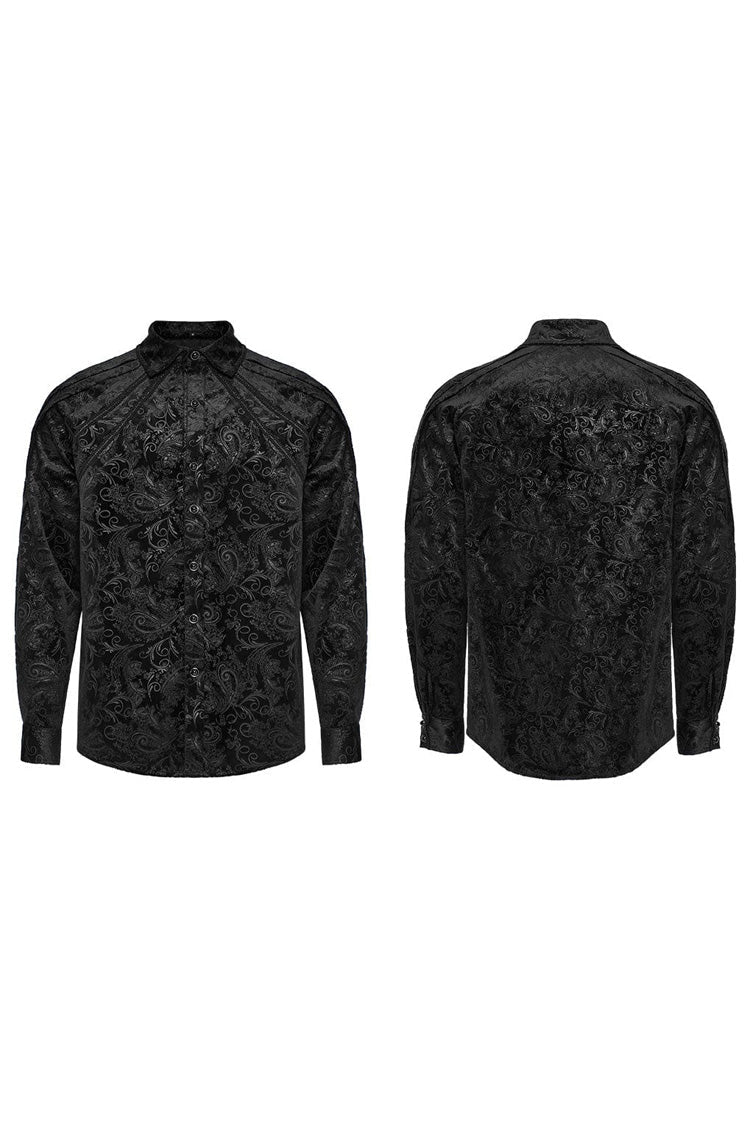 Black Long Sleeves Dark Pattern Print Webbing Decoration Mens Gothic Blouse - Product - 5
