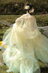 Multi-Color [Spring Banquet] High Waisted Ombre Embroidered Women's Sweet Classic Hanfu Dress Set - Product - 5