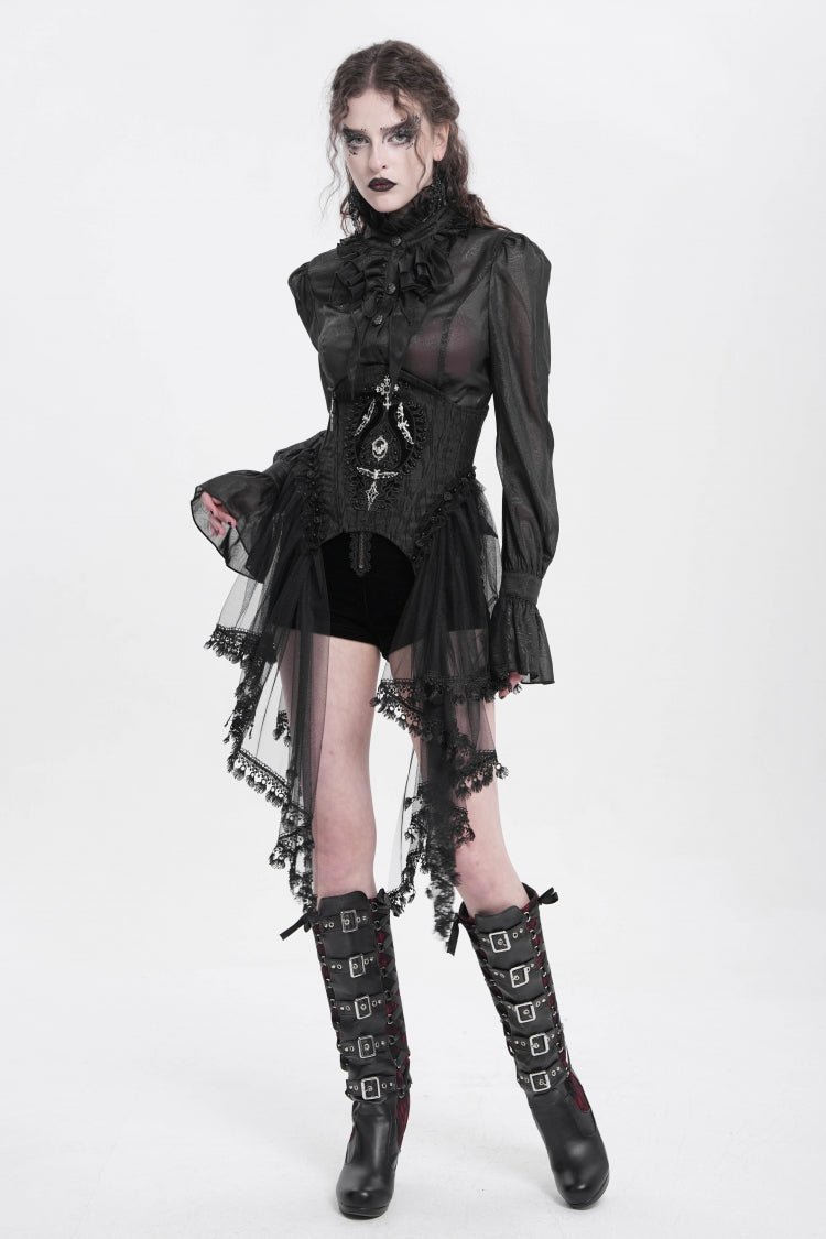 Black Stitching Lace Lace-Up Mesh Women's Gothic Underbust Corset - Product - 10