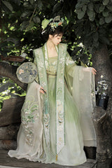 Green [Silent Spring Mountains] Song Dynasty Ruffle Elaborate Embroidery Sweet Chinese Style Hanfu Dress Full Set - Product - 5