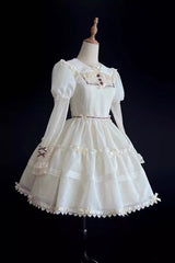 White Lapel Collar Long Sleeves Hollow Sweet Princess Lolita Dress - Product - 7