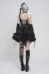 Black Off Shoulder Lace Lace-Up Slim Mesh Strappy Chain-Decorated Eyelet Women's Punk Corset - Product - 3