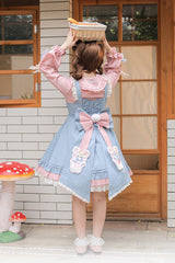 Blue/Pink Plum Blossom Snow Rabbit Ruffle Bowknot Sweet Lolita Dress - Product - 7