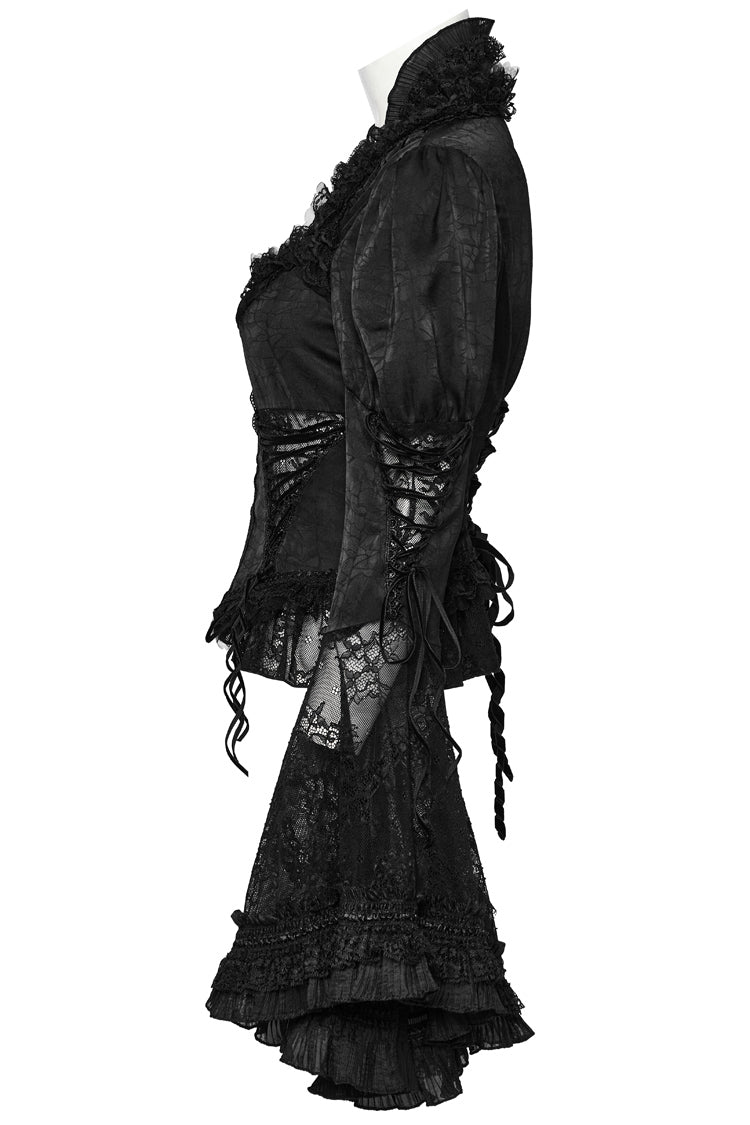 Black Gorgeous Adjustable Tightness Long Puff Sleeves Womens Gothic Blouse - Product - 7