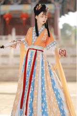Ancient Tang Dynasty Embroidery Printing Sweet Hanfu Dress - Product - 3