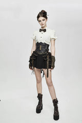 White Cotton Short Sleeves Slim Womens Punk Blouse - Product - 2
