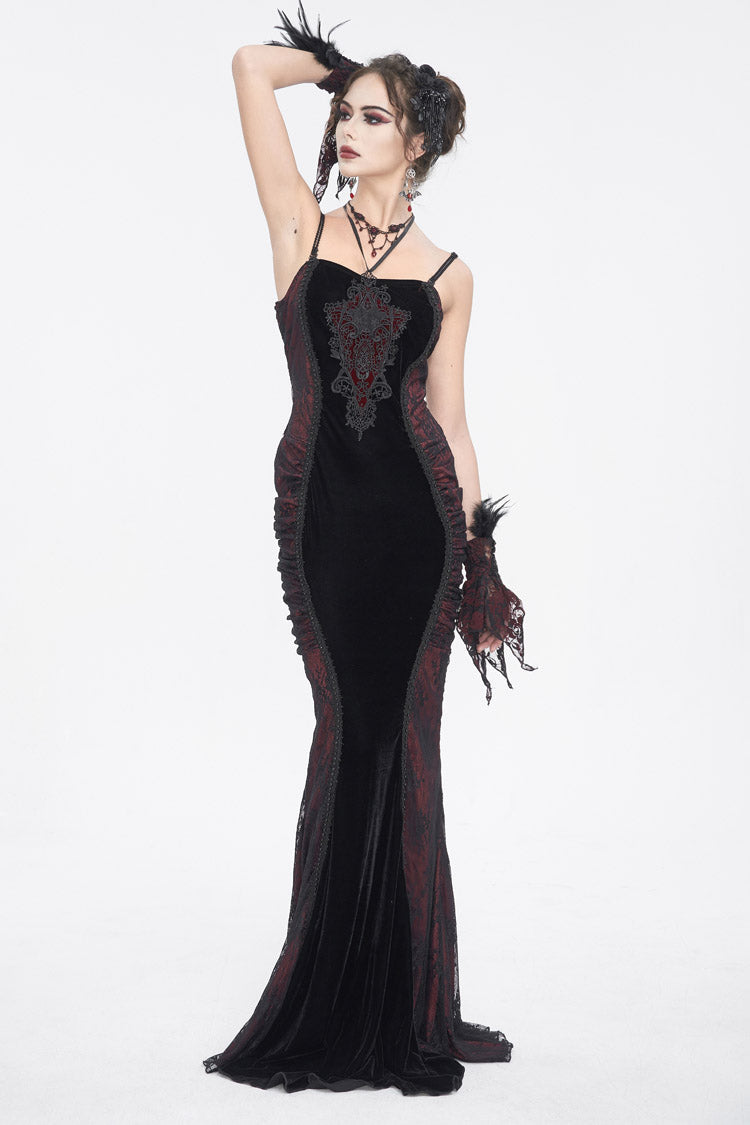 Black/Red High Waisted Embroidery Women's Gothic Dress - Product - 2