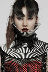 Black/White Stripe Print Bowknot Detachable Women's Gothic Neckwear - Black - 1