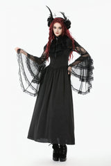 Black Stand Collar Trumpet Sleeves Multi-Layered Ruffled Lace Lace-Up Women's Gothic Wedding Dress - Product - 10